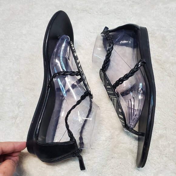 Cole Haan Abbe Black Braided Beaded Strap Back Zipper Flat Sandals Women 11 B - Picture 3 of 10